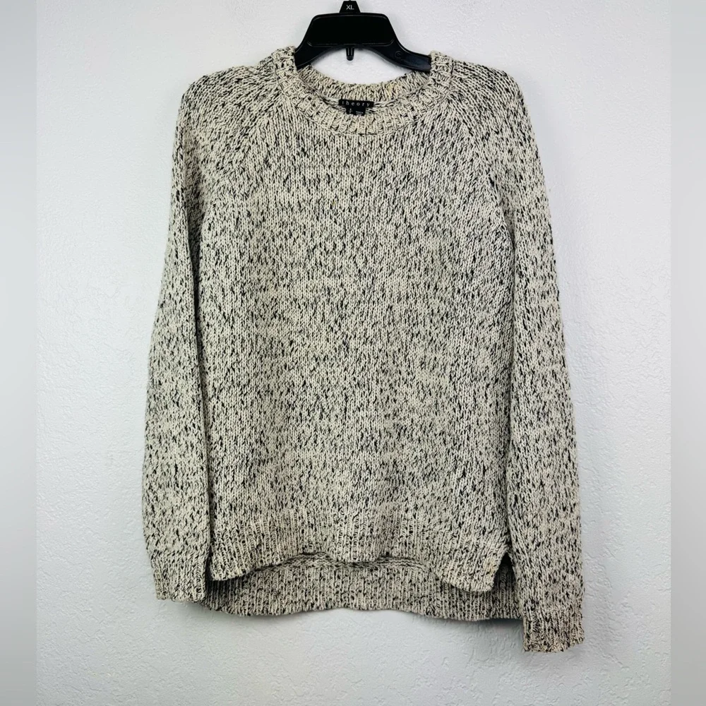Theory Innis C Loryshare Marbled Knit Sweater in Ivory Ice/Charcoal - Picture 2 of 9